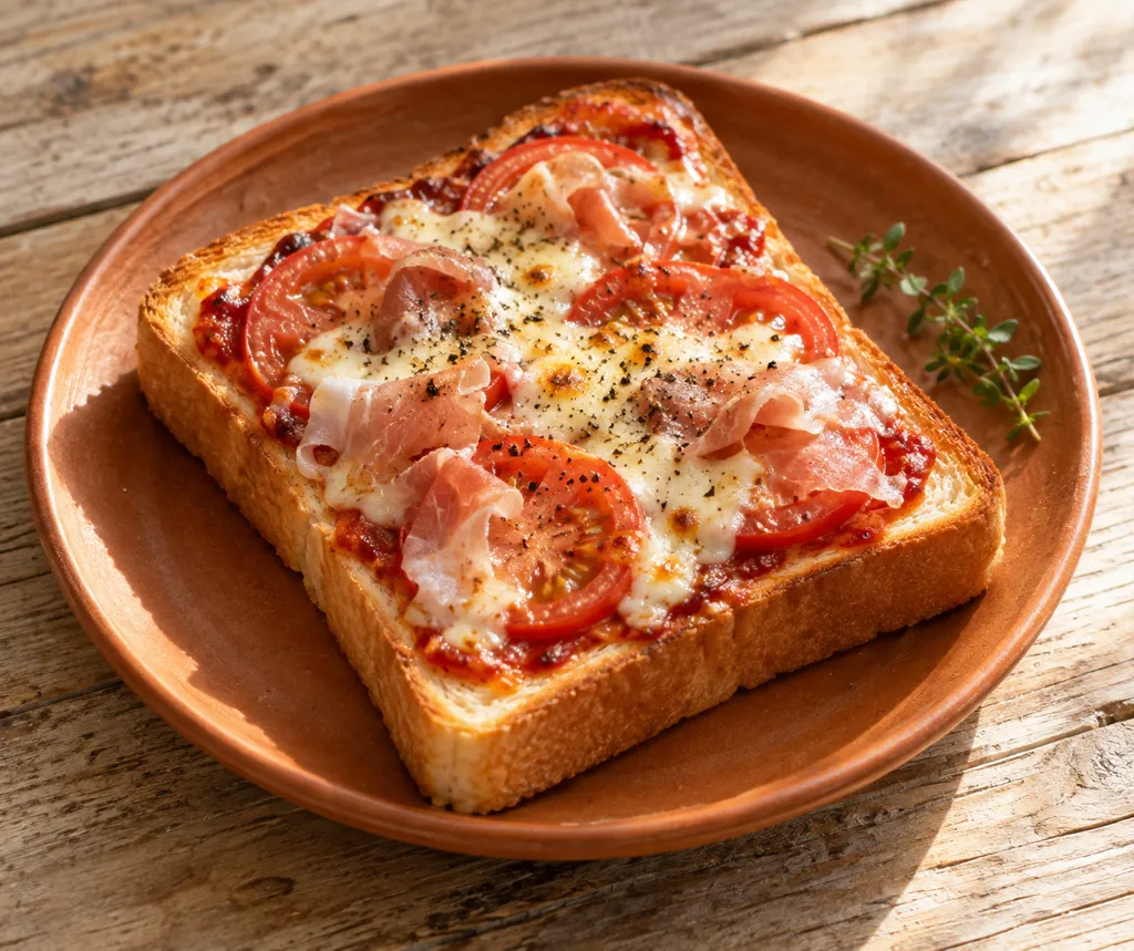 生ハムとトマトのピザトーストの完成イメージ