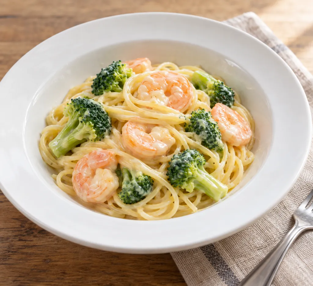 えびとブロッコリーのバターマヨパスタの完成イメージ