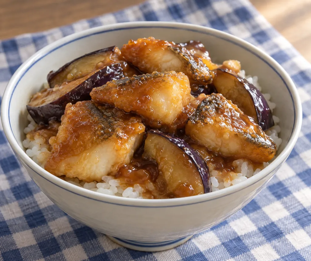 たらとなすのから揚げ丼の完成イメージ