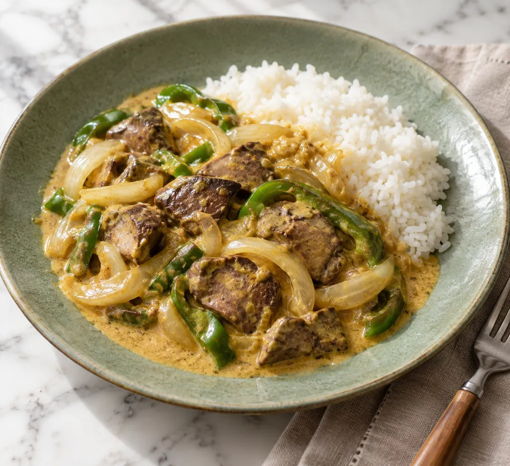 鶏レバーと玉ねぎのカレークリーム煮の完成イメージ