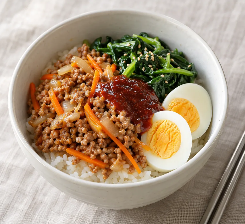 豚ひき肉とほうれん草のビビンバの完成イメージ
