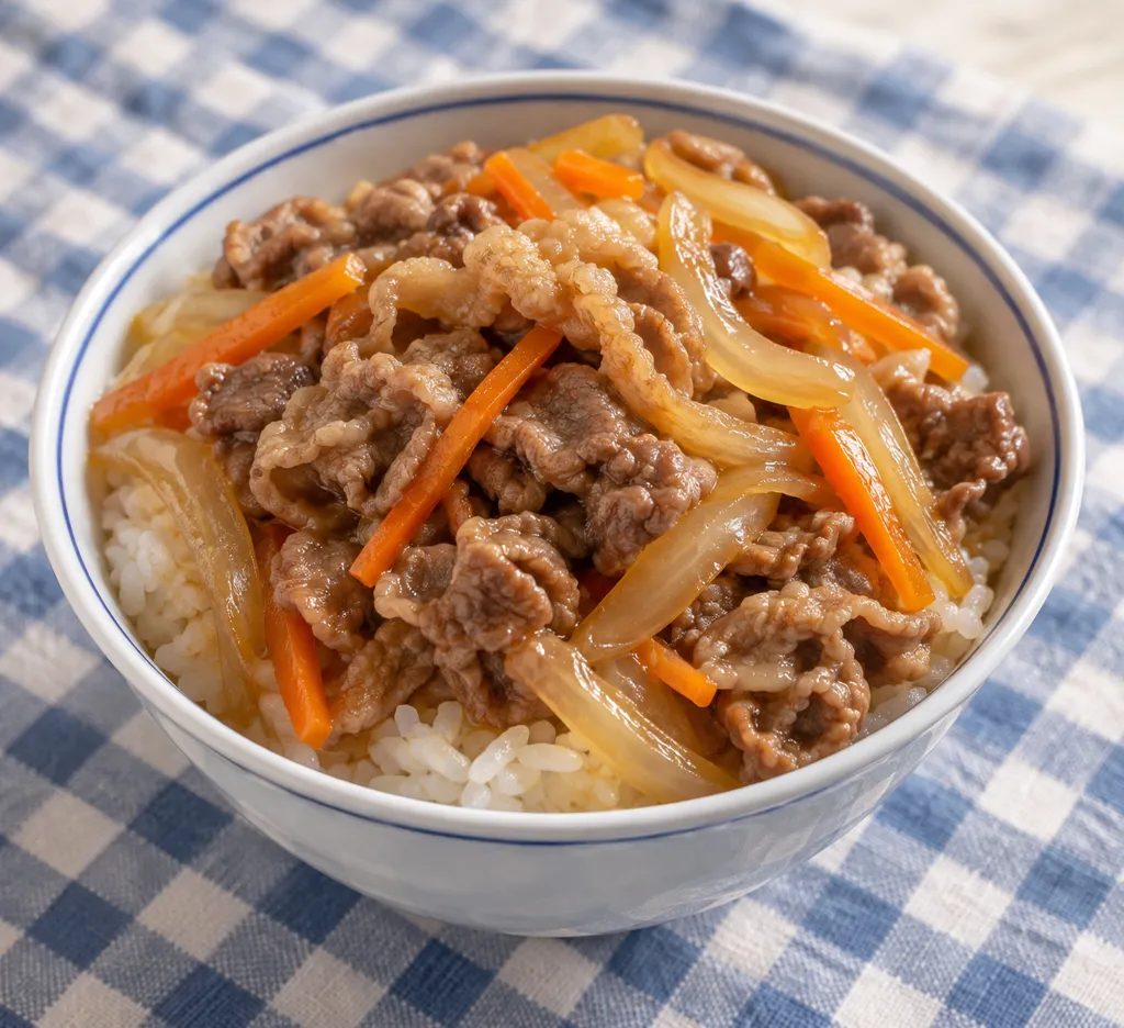 にんじんと玉ねぎの牛丼の完成イメージ