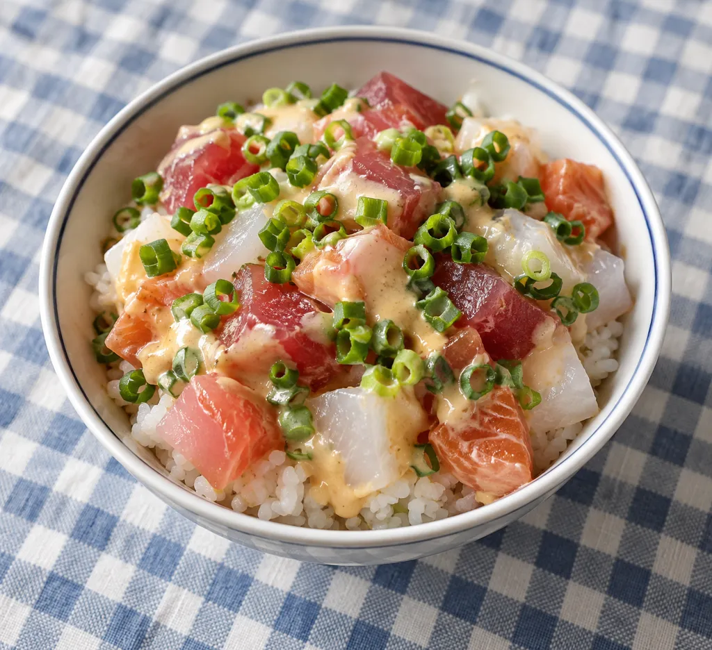 刺身盛り合わせとねぎの海鮮丼の完成イメージ