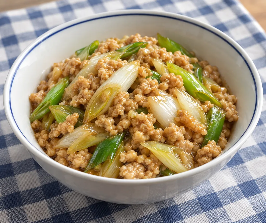 鶏ひき肉とねぎの生姜醤油炒めの完成イメージ