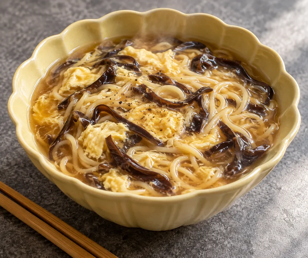 きくらげと卵の酸辣湯麺の完成イメージ