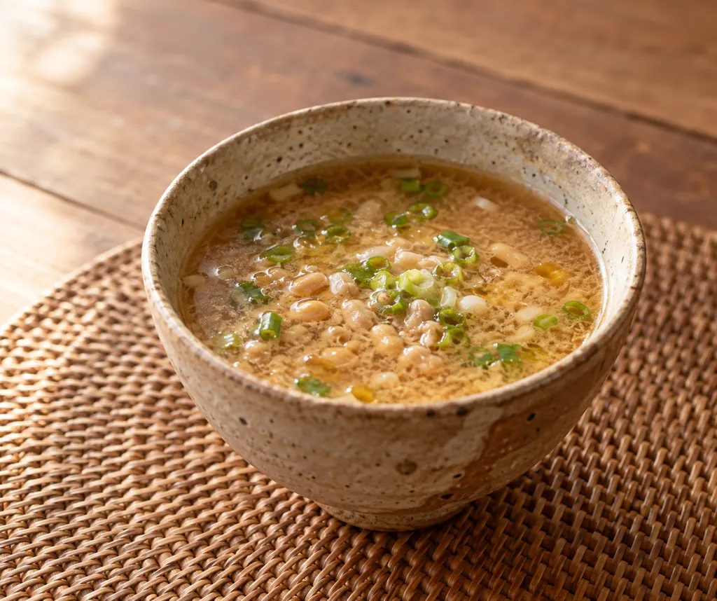 ひきわり納豆とねぎの即席味噌汁の完成イメージ