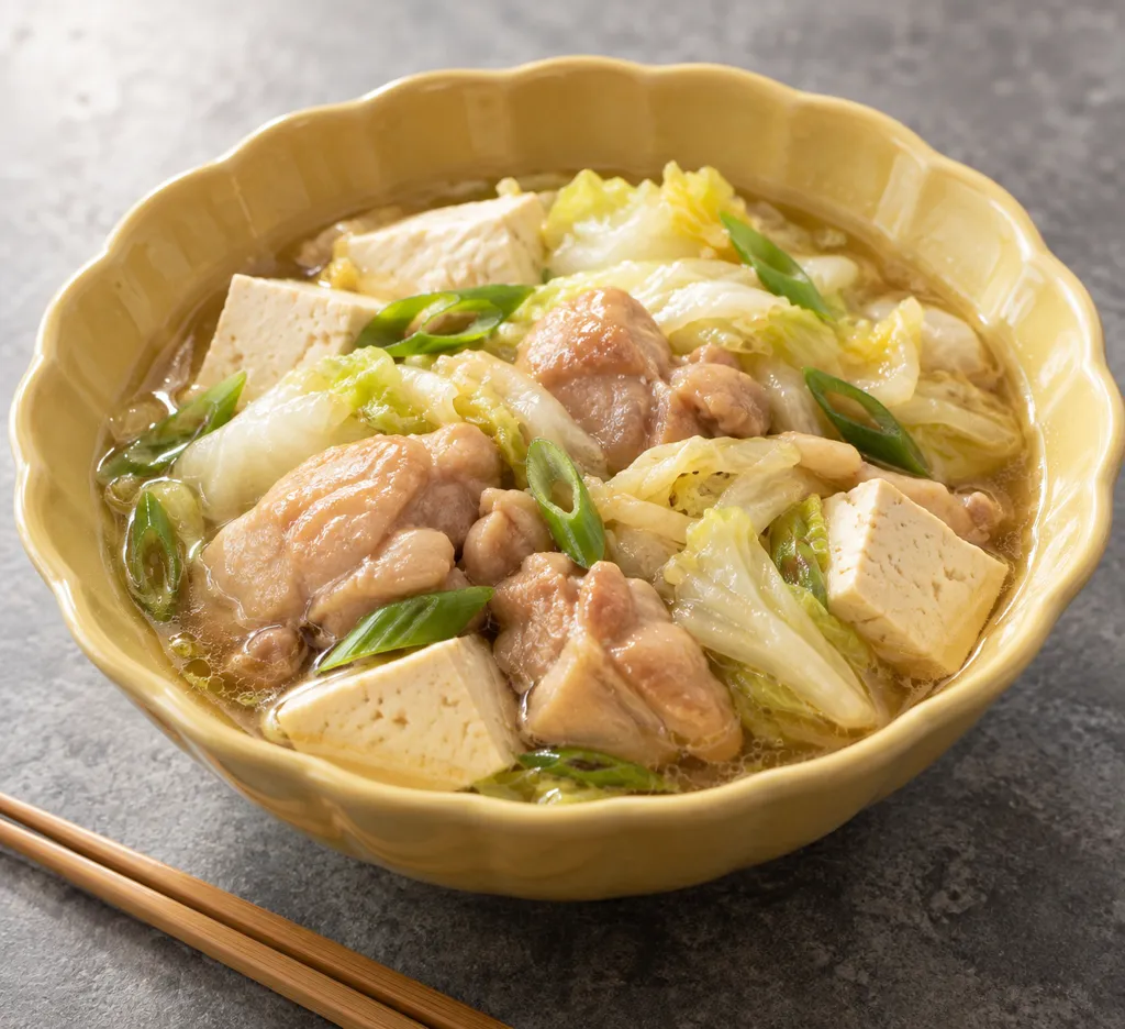 鶏もも肉と豆腐の中華寄せ煮の完成イメージ