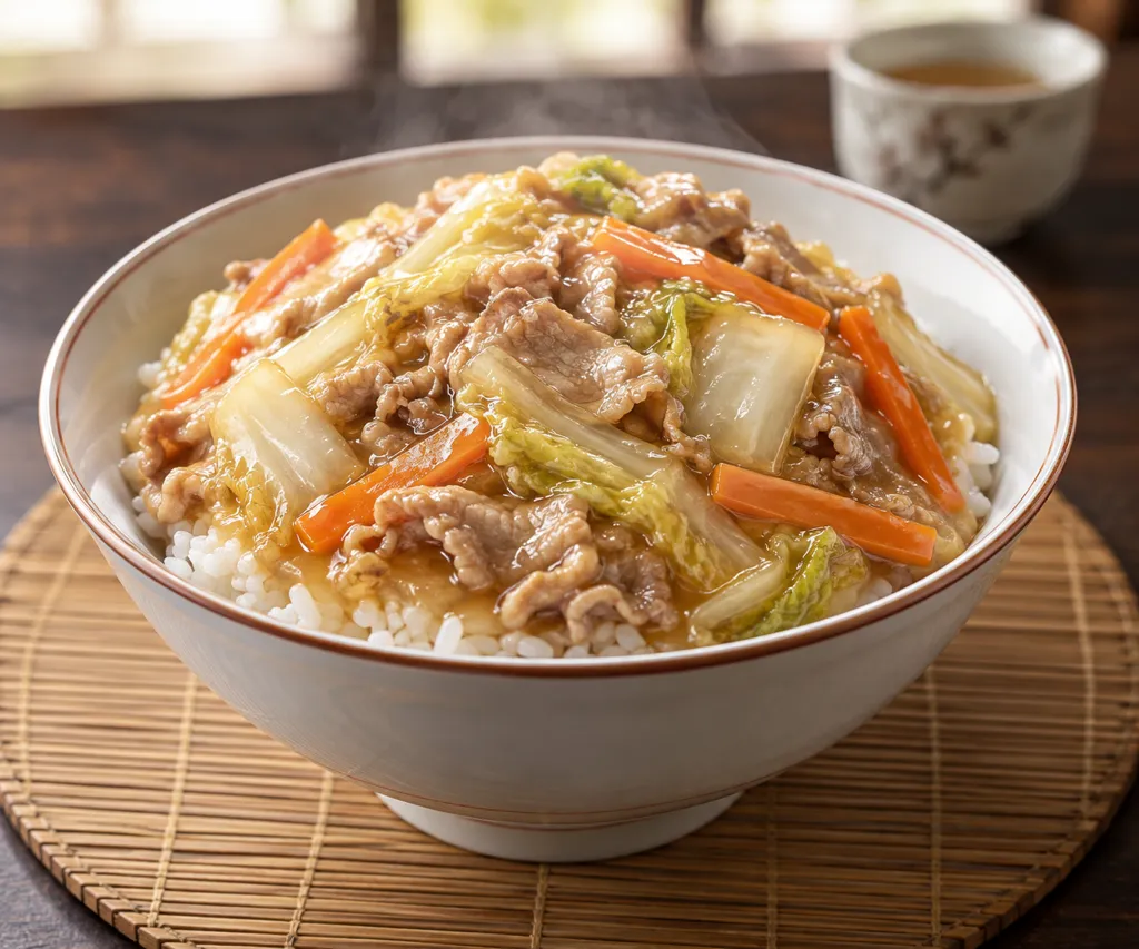 豚こま肉と白菜の中華丼の完成イメージ