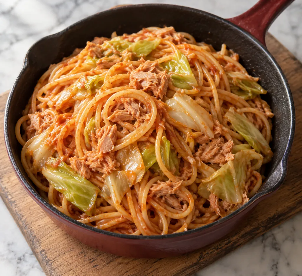 ツナとキャベツのケチャップパスタの完成イメージ