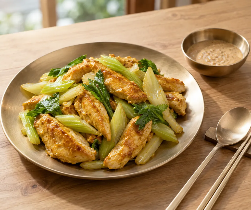 鶏むね肉とセロリのサテ風ごまだれ焼きの完成イメージ