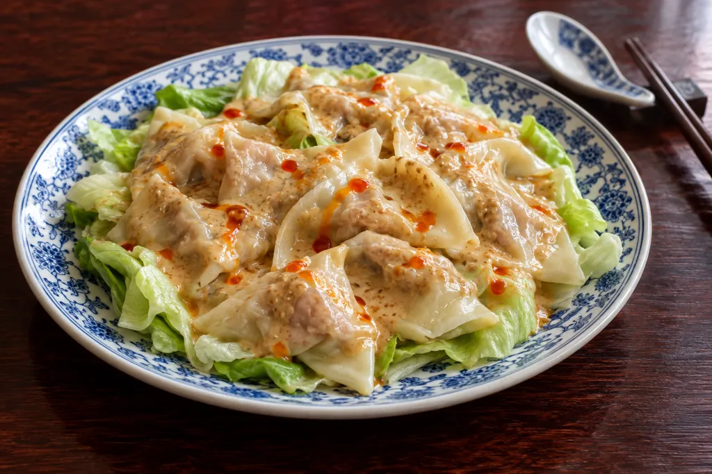 豚ひき肉とレタスのワンタンごまだれの完成イメージ