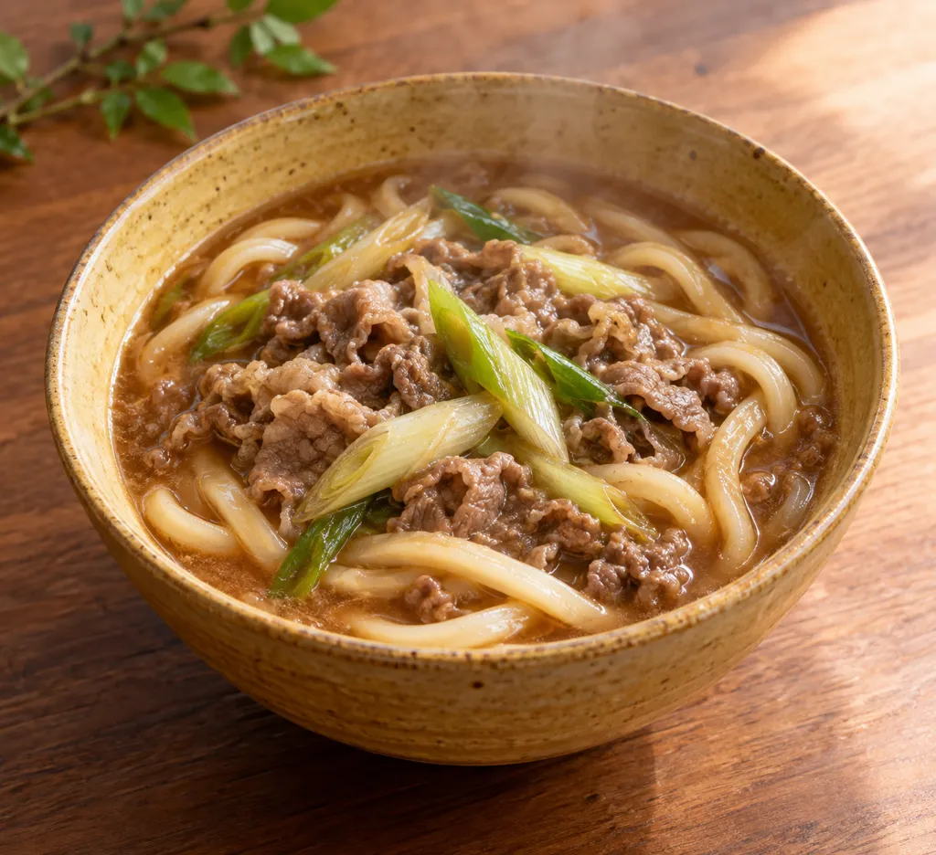 牛こま肉とねぎの味噌煮込みうどんの完成イメージ