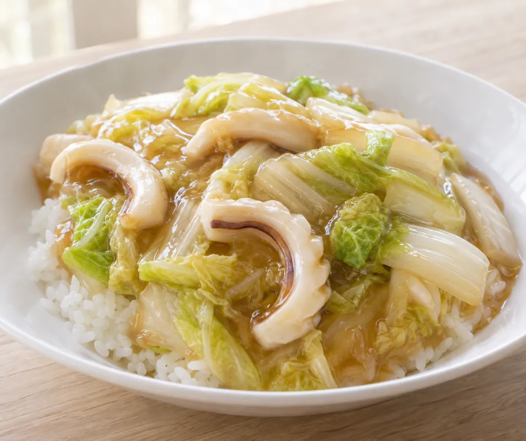 時短いかと白菜の中華あんかけごはんの完成イメージ