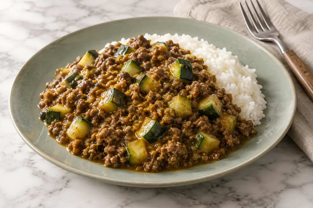 合いびき肉とズッキーニのドライカレーの完成イメージ