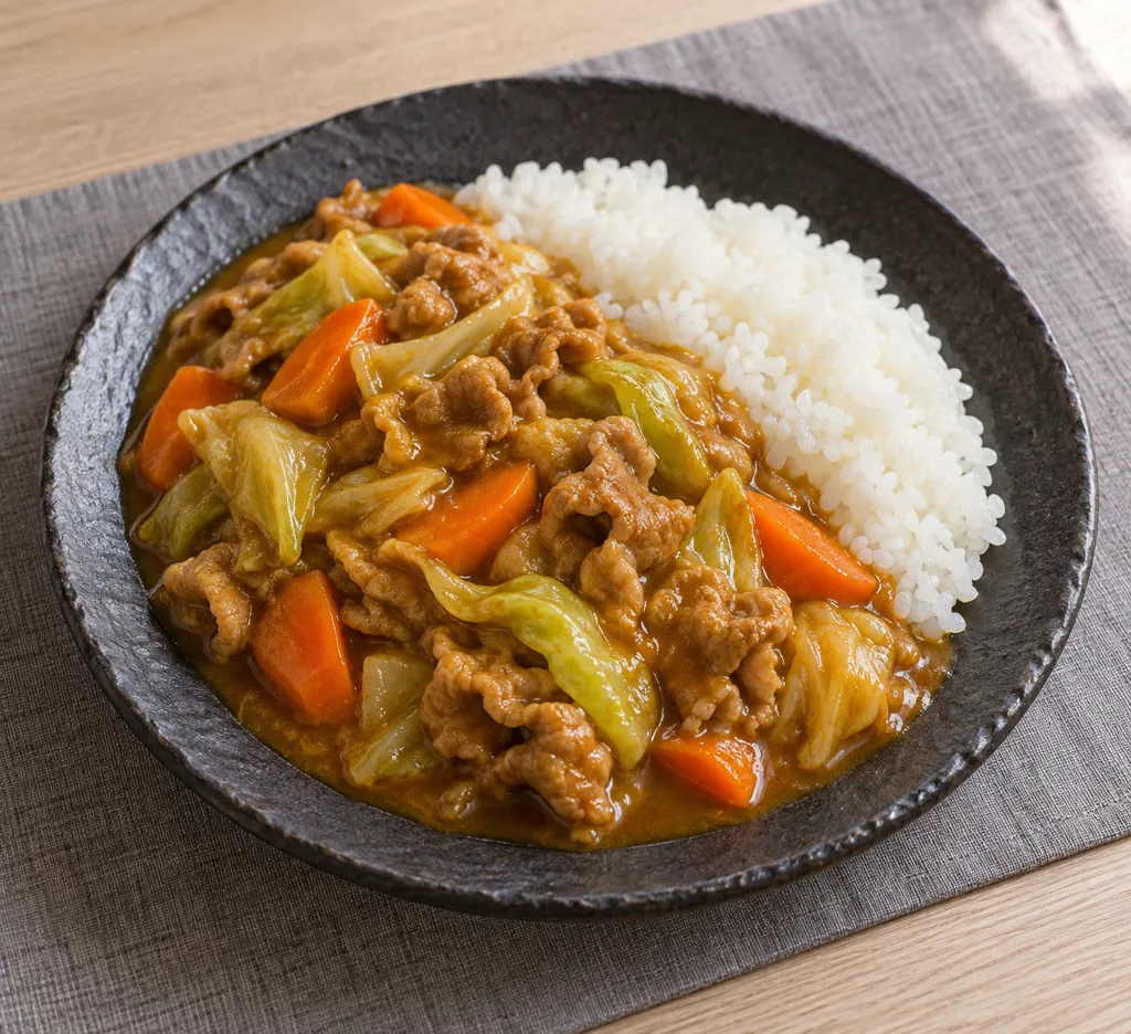 豚こま肉とキャベツの和風カレーの完成イメージ
