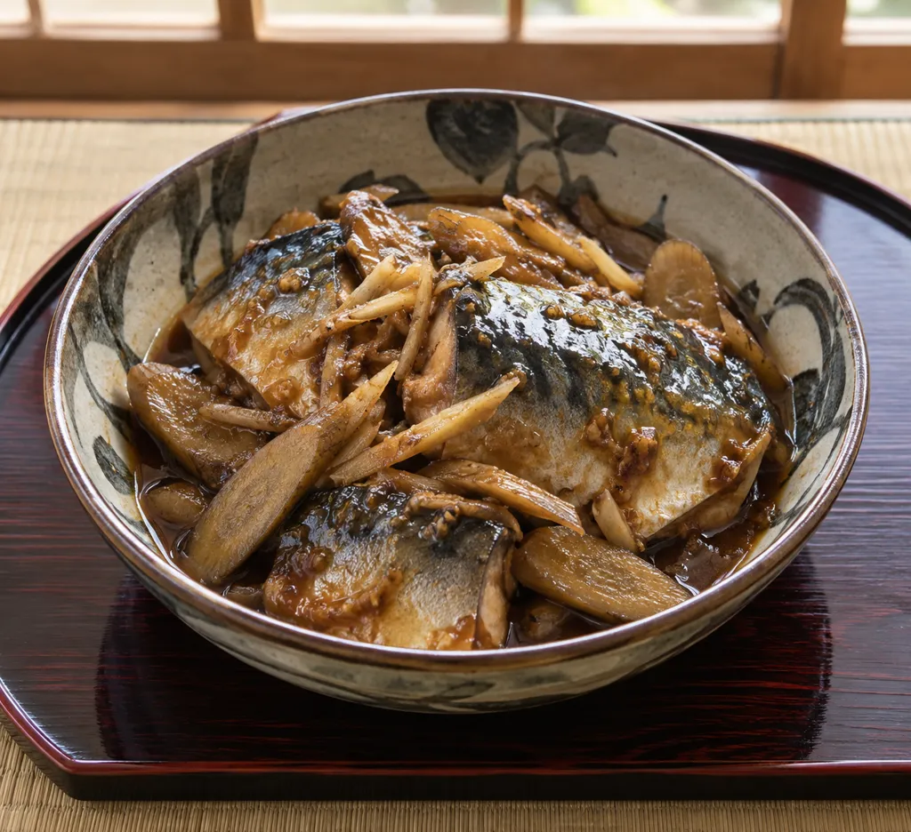さばとごぼうのしょうが味噌煮の完成イメージ