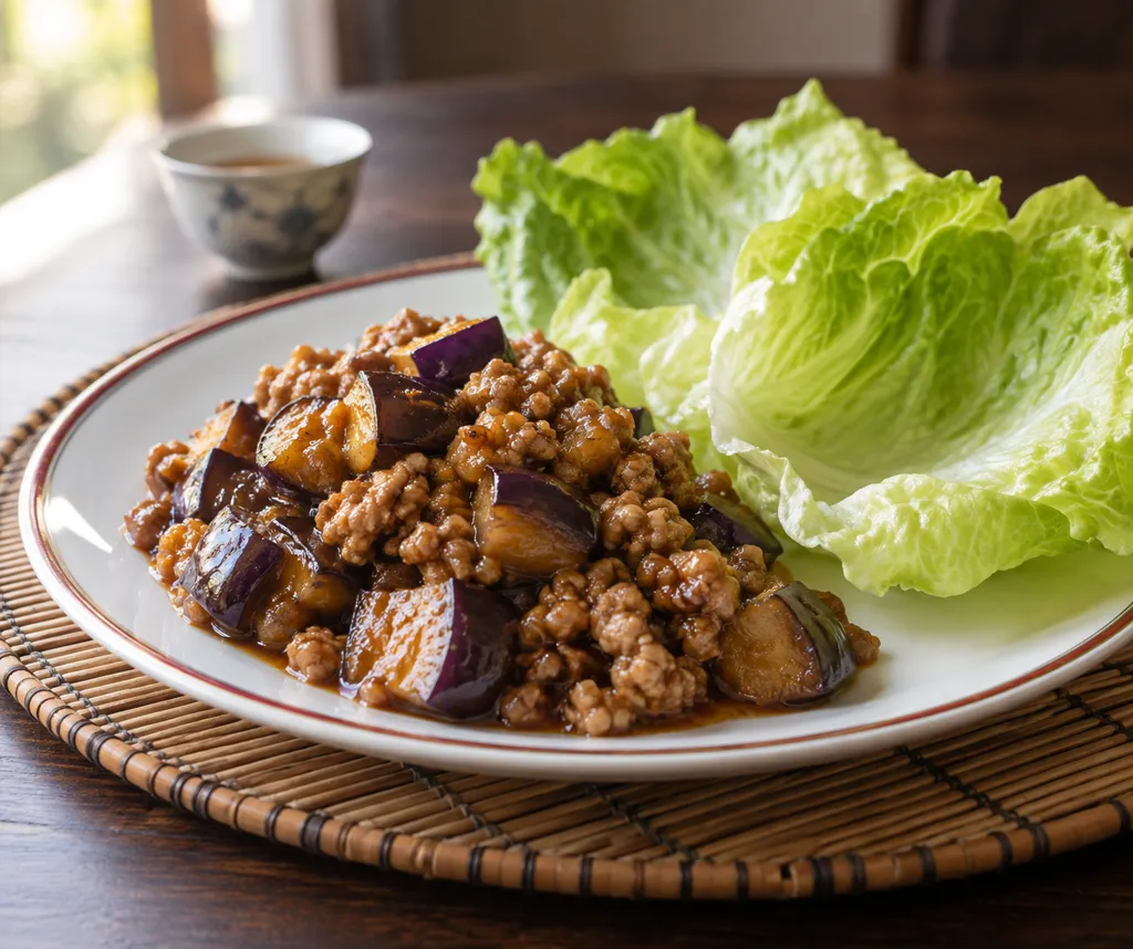 鶏ひき肉となすの中華レタス包みの完成イメージ