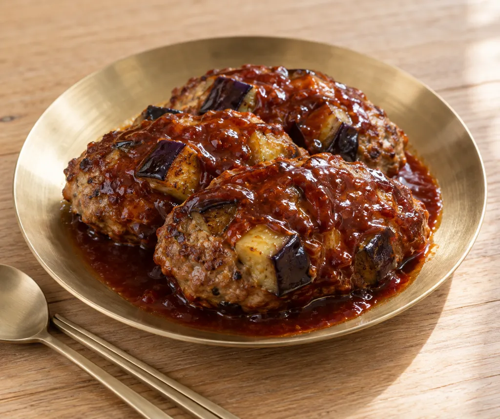 合いびき肉となすの韓国ハンバーグの完成イメージ