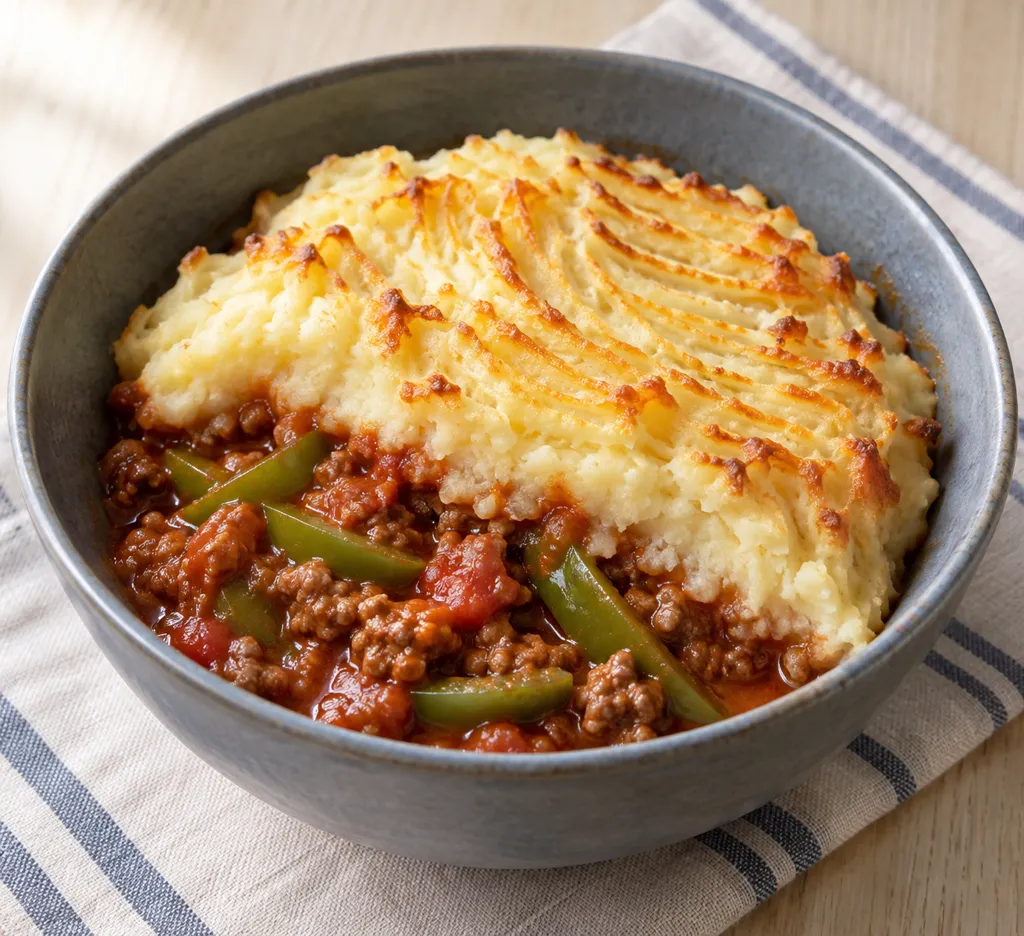 合いびき肉とピーマンのミートポテト焼きの完成イメージ