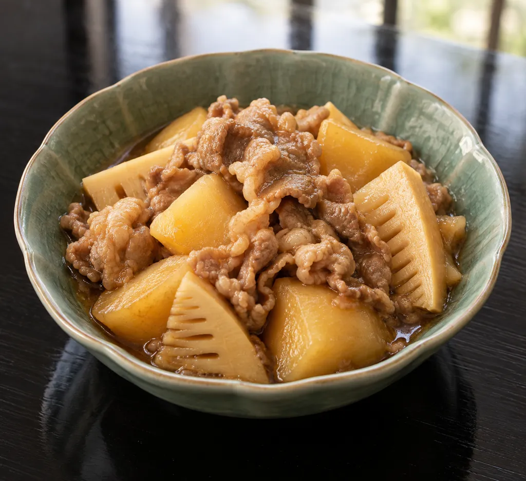 豚肩ロースとたけのこの中華肉じゃがの完成イメージ