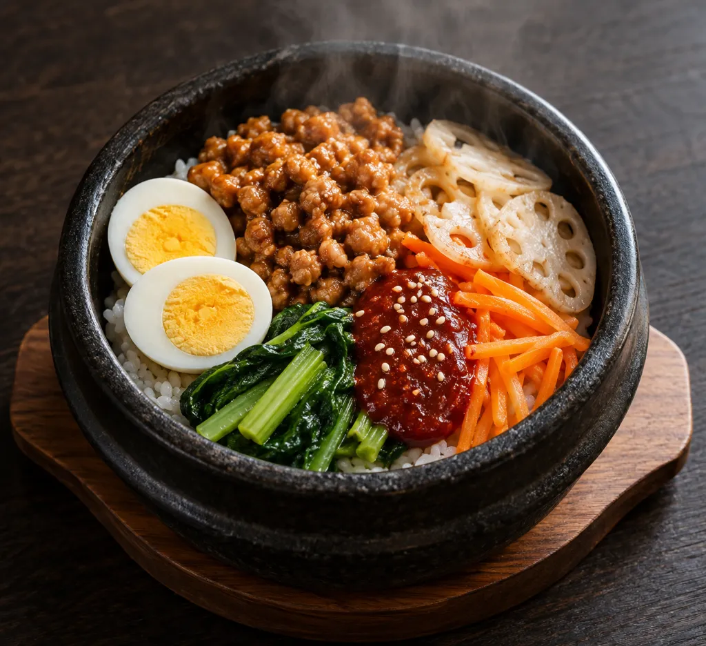 鶏ひき肉とれんこんのビビンバの完成イメージ