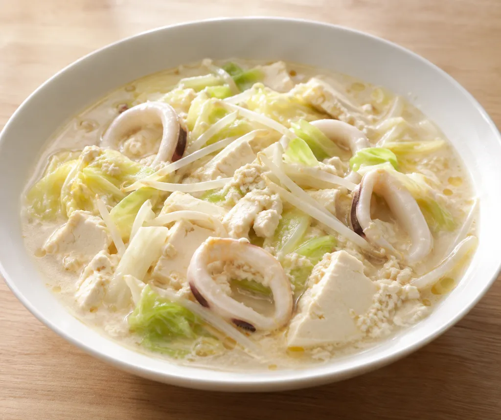 豆腐といかの中華豆乳風鍋の完成イメージ