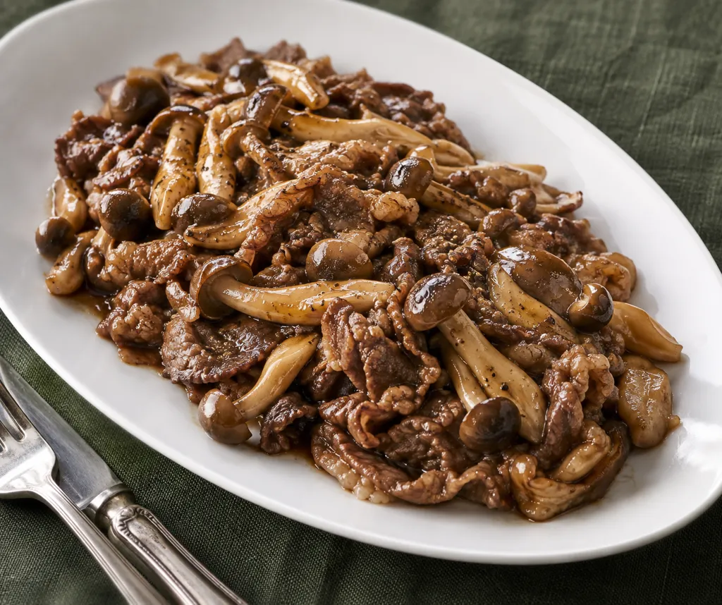 牛こま肉としめじのガーリックバター炒めの完成イメージ