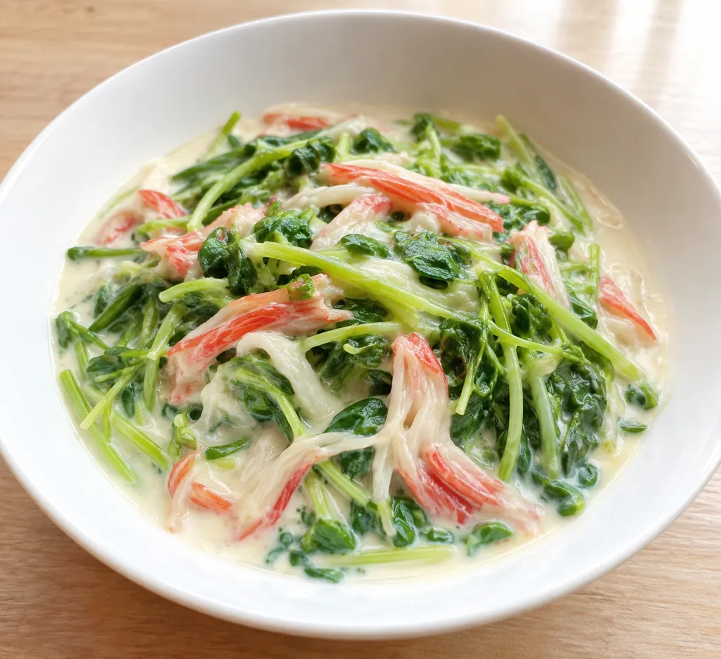 かにかまと豆苗の中華ミルク煮の完成イメージ