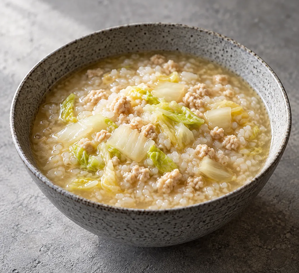 鶏ひき肉と白菜のタイ風おかゆの完成イメージ