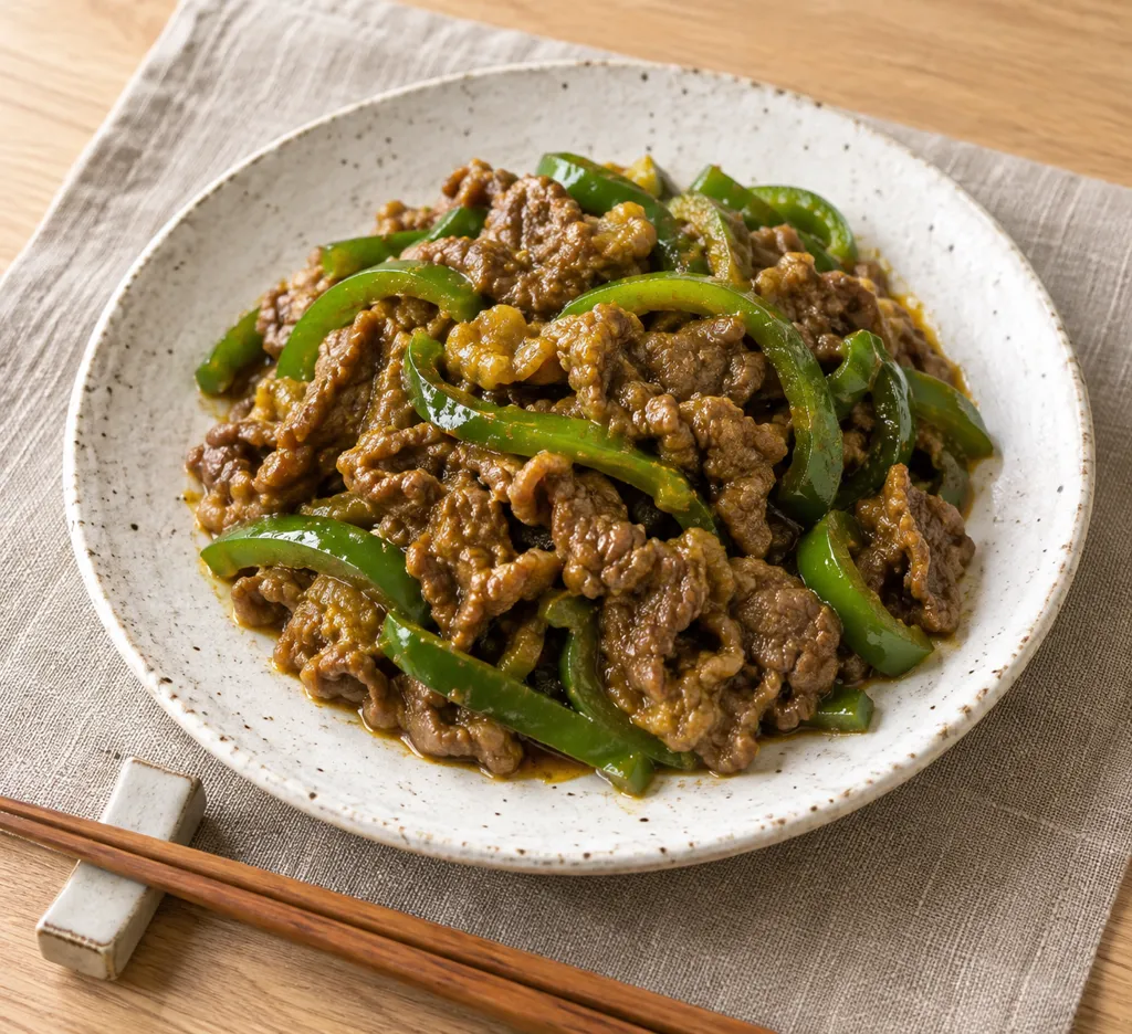 牛こま肉とピーマンのカレー炒めの完成イメージ
