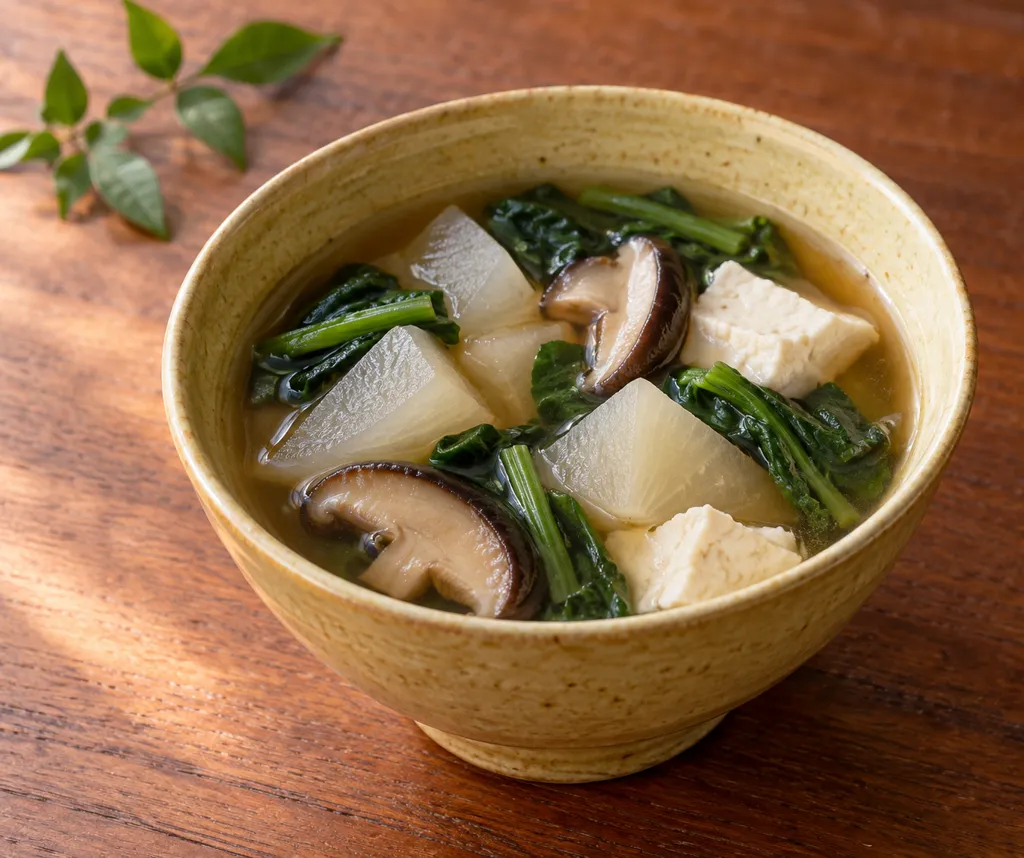 大根とほうれん草の豆腐けんちん汁の完成イメージ