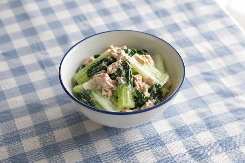 チンゲン菜とツナのマヨ醤油和えの完成イメージ