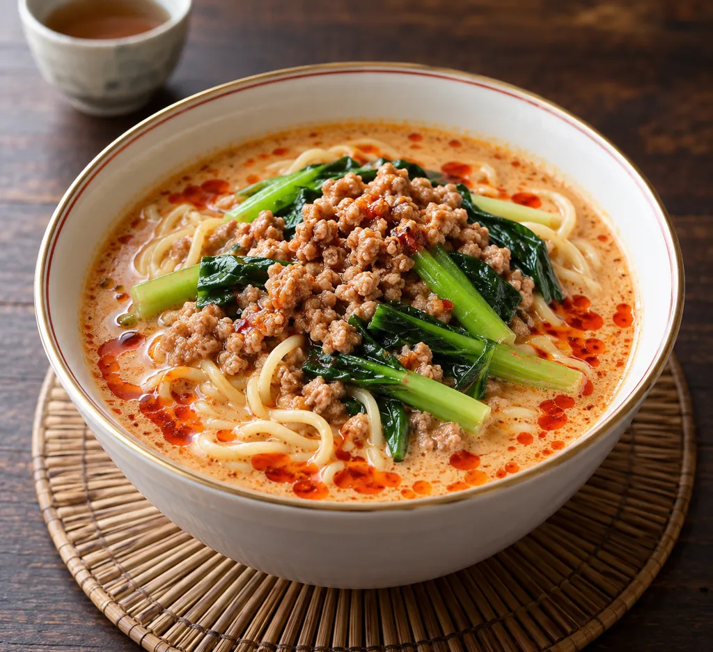 豚ひき肉と小松菜の担々麺風の完成イメージ