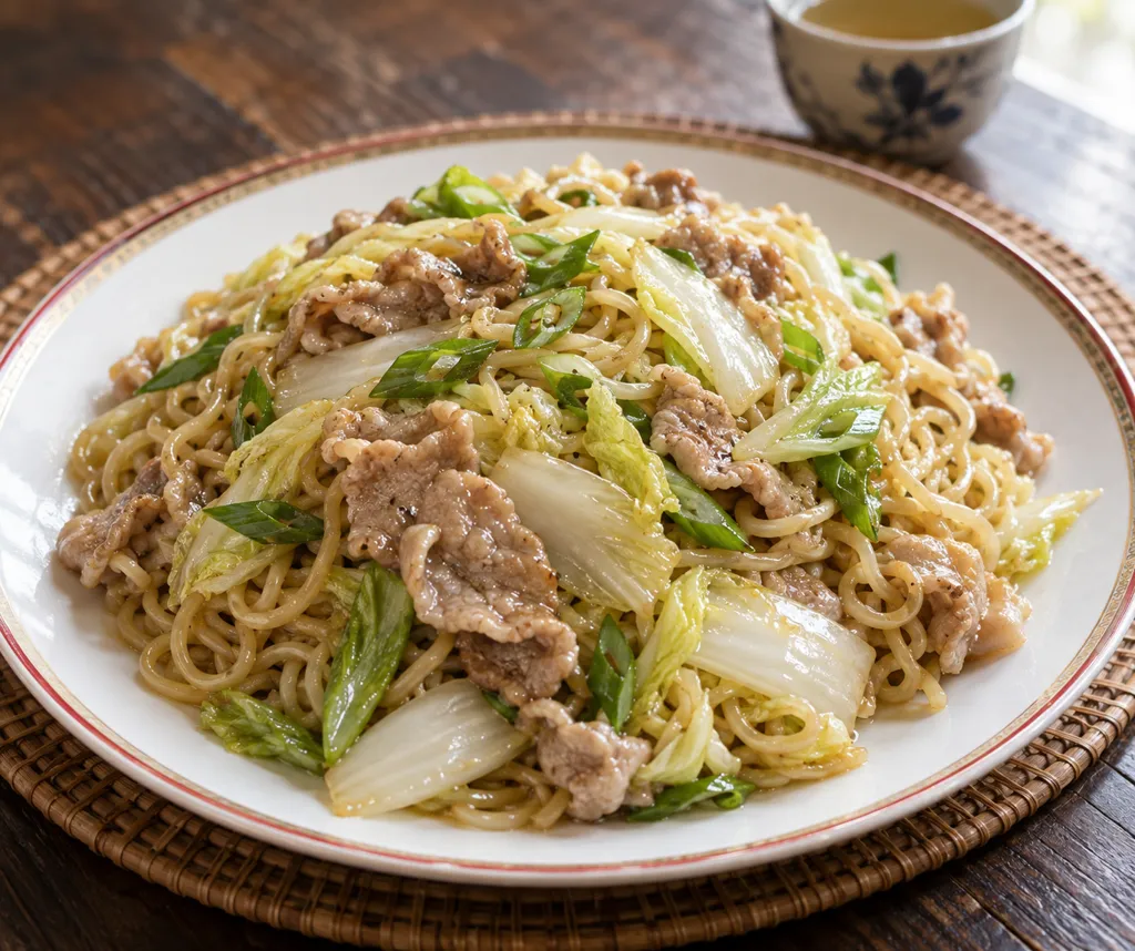 豚こま肉と白菜のねぎ塩焼き中華麺の完成イメージ