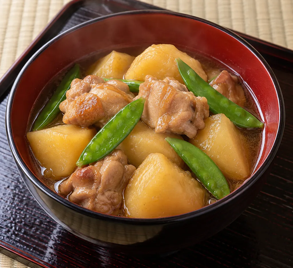 鶏もも肉と絹さやの肉じゃがの完成イメージ