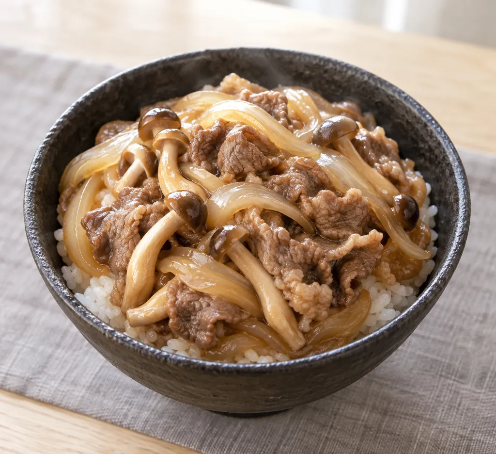 しめじと玉ねぎの牛こま丼の完成イメージ