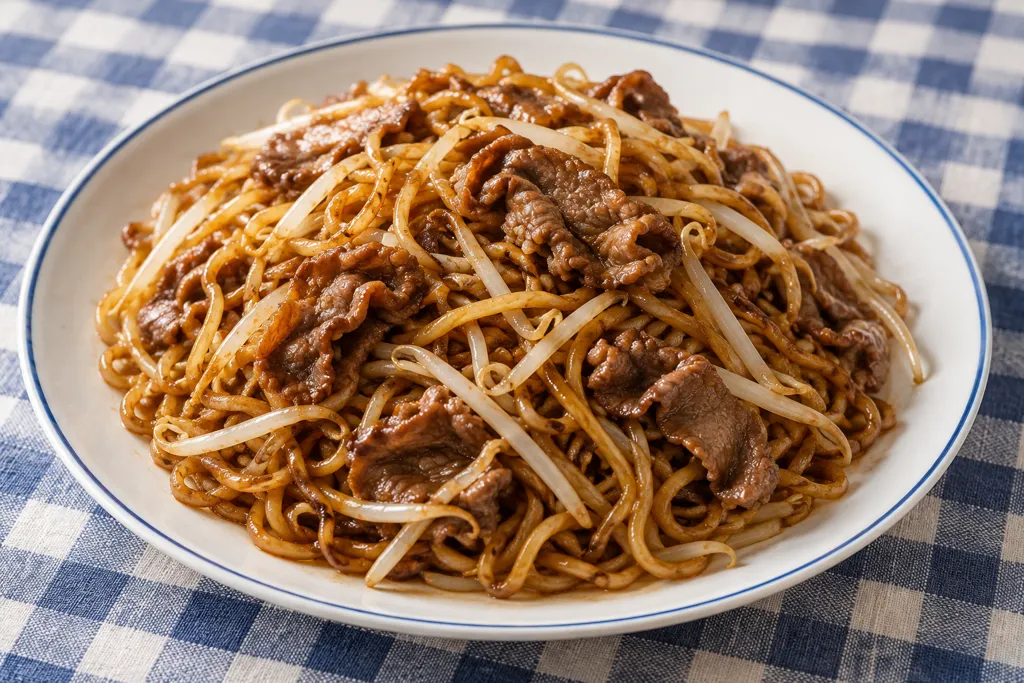 牛こま肉ともやしのソース焼きそばの完成イメージ