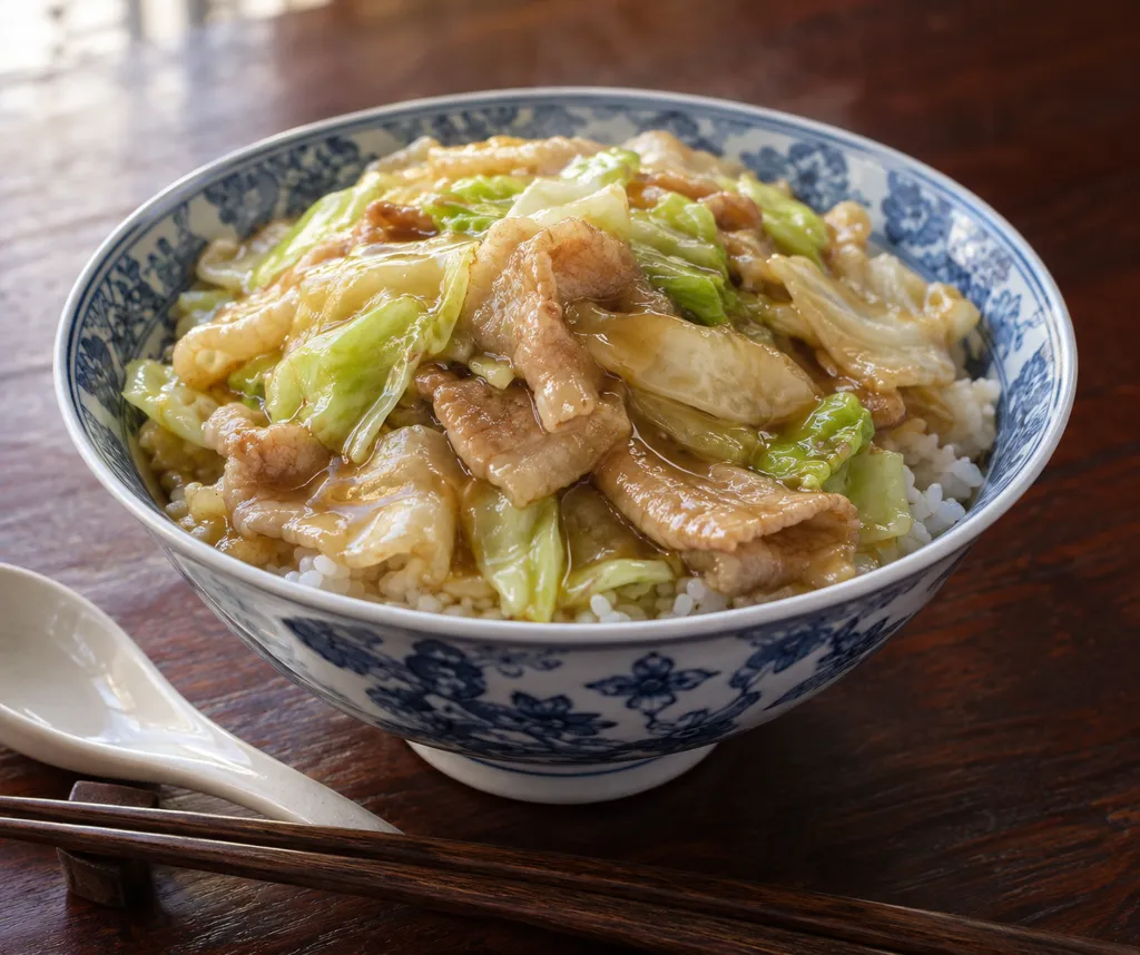 豚バラ肉とキャベツの中華かけごはんの完成イメージ