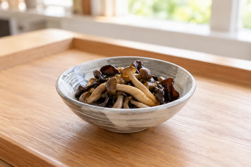 しめじときくらげのしょうが醤油焼きの完成イメージ