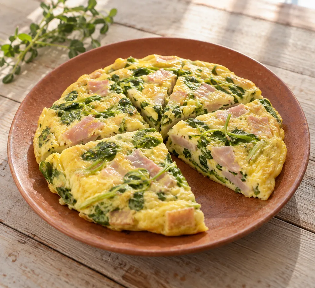 ハムと豆苗のレンジオムレツの完成イメージ