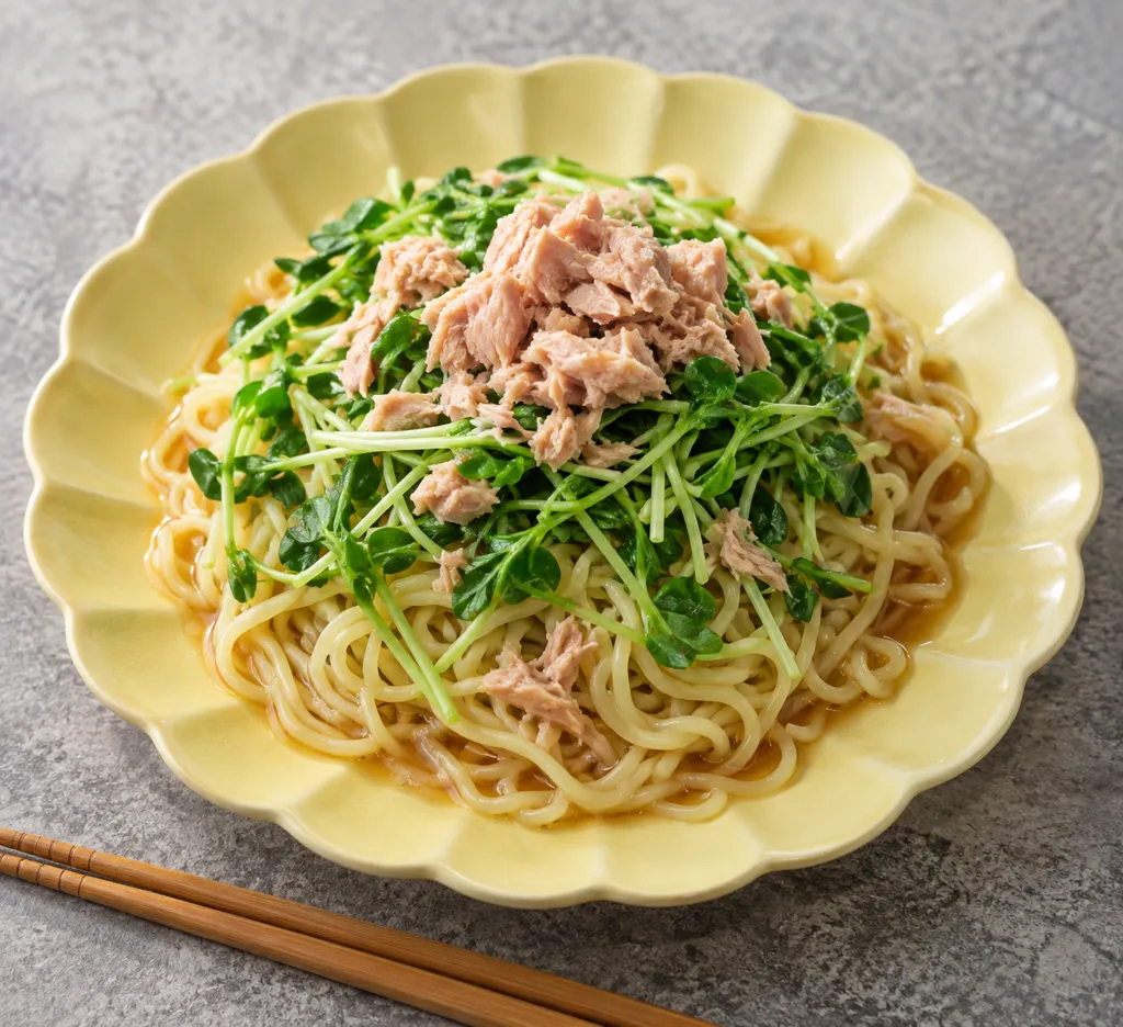 ツナと豆苗の冷やし中華の完成イメージ