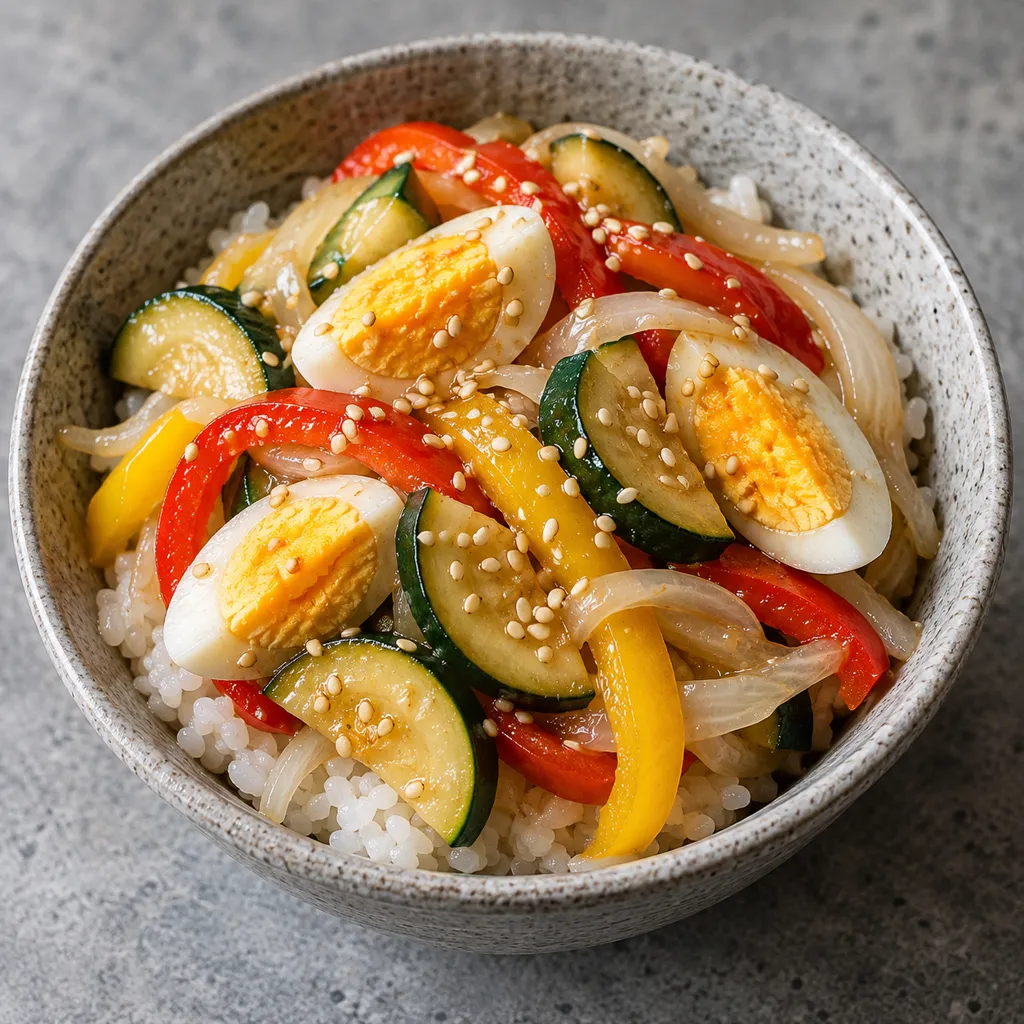 ズッキーニと玉ねぎの彩りナムル丼の完成イメージ