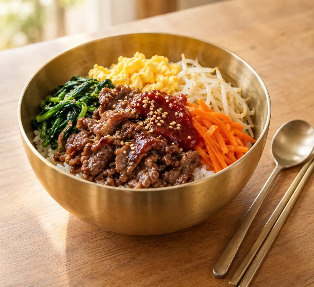時短牛こま肉とほうれん草のビビンバの完成イメージ