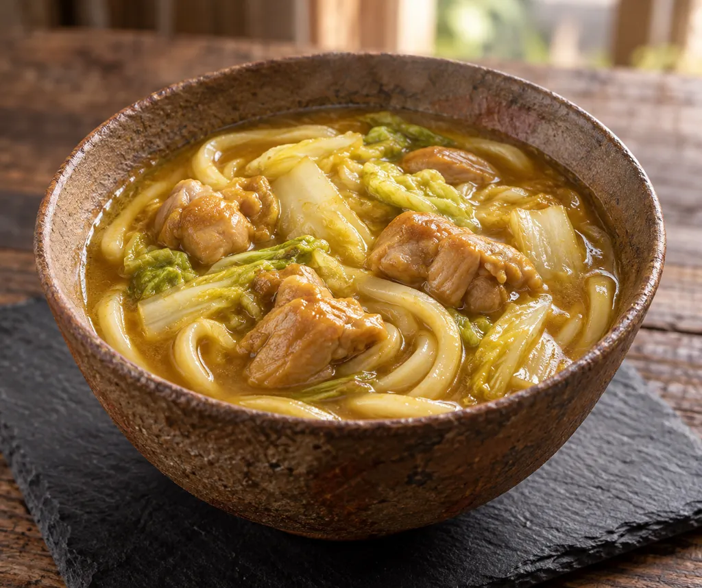 鶏もも肉と白菜のカレーうどんの完成イメージ