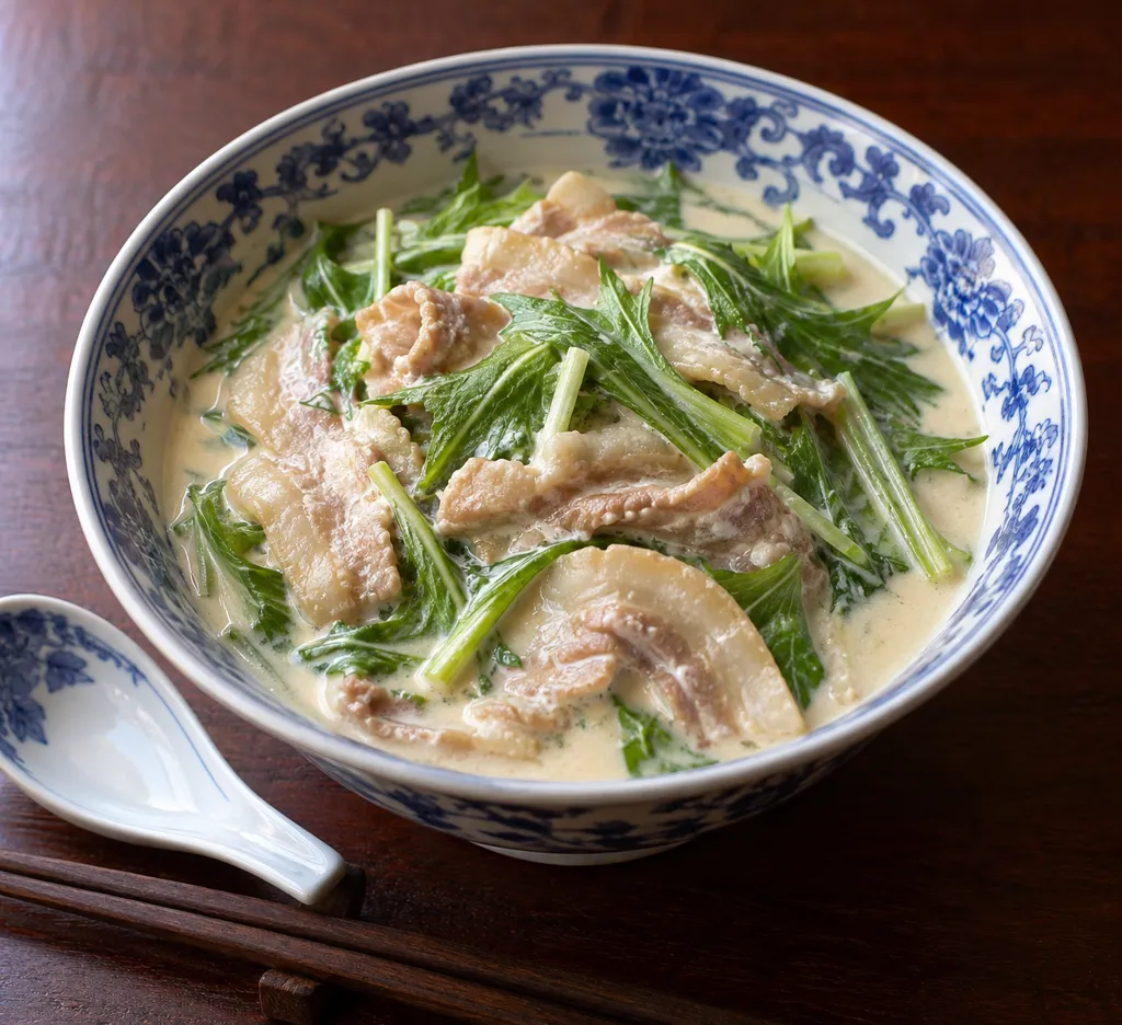 豚バラ肉と水菜の中華ミルク煮の完成イメージ