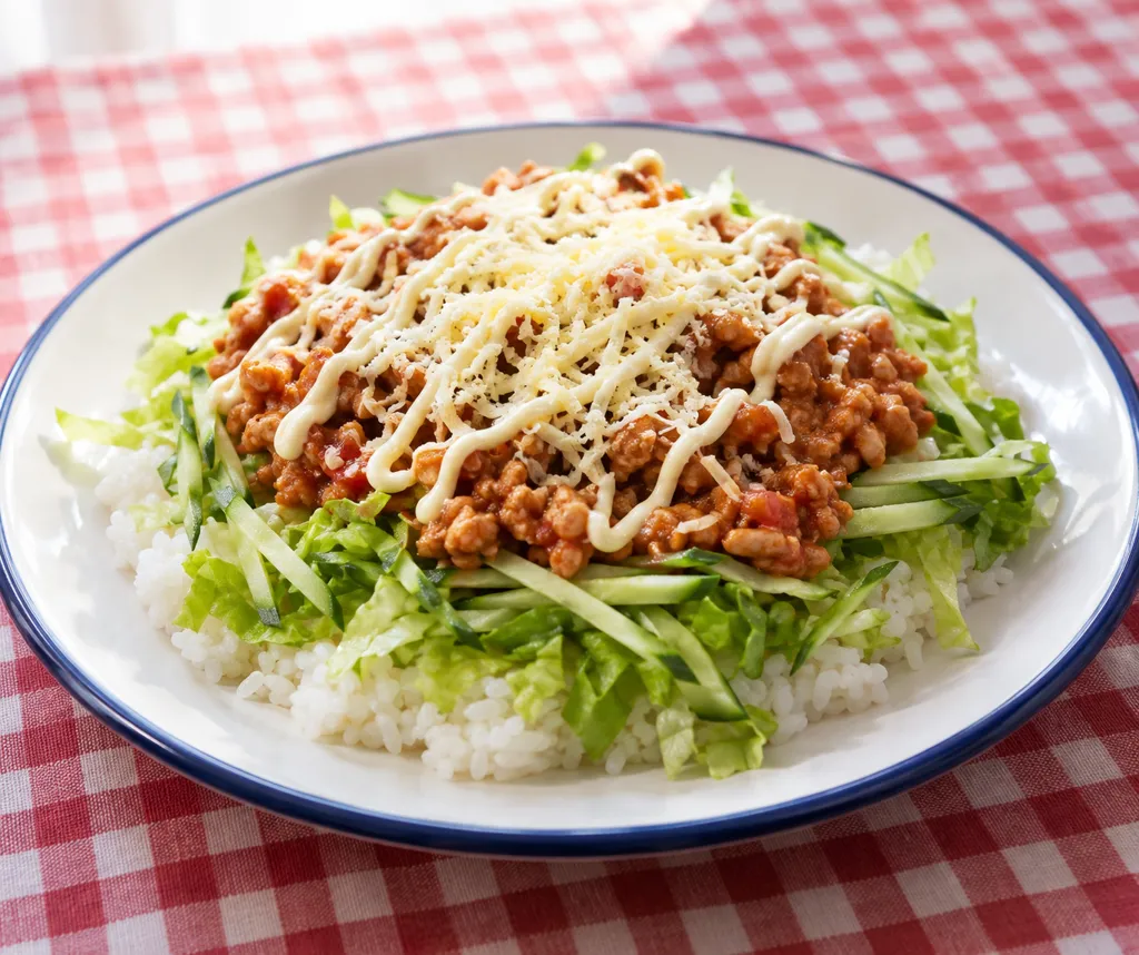 鶏ひき肉ときゅうりのタコライスの完成イメージ
