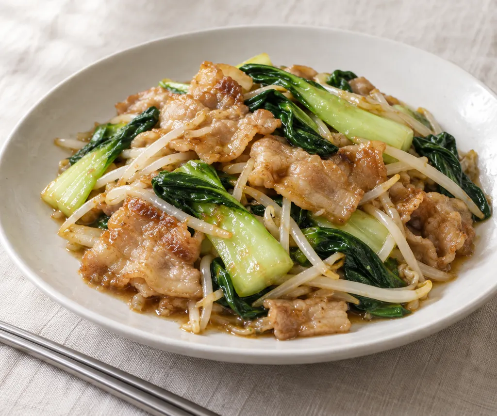 豚バラ肉とチンゲン菜の味噌炒めの完成イメージ