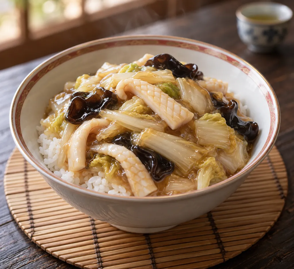 時短いかと白菜の中華あんかけ丼の完成イメージ