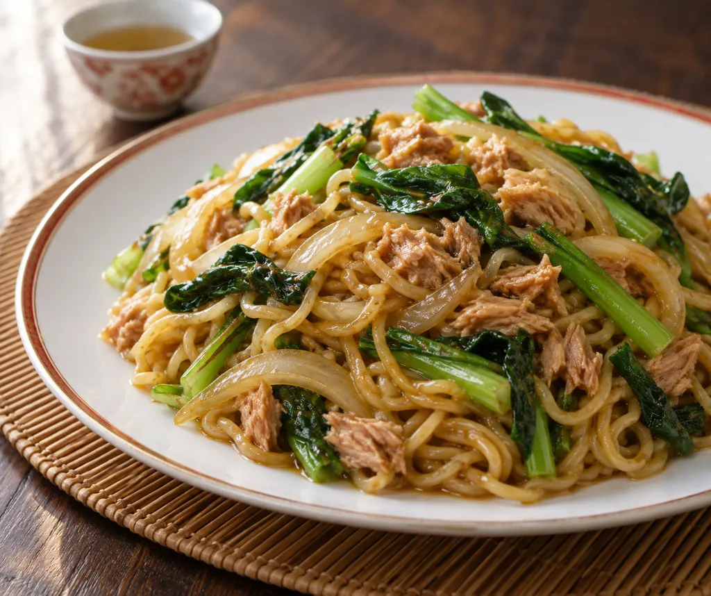 ツナと小松菜の焼きそばの完成イメージ