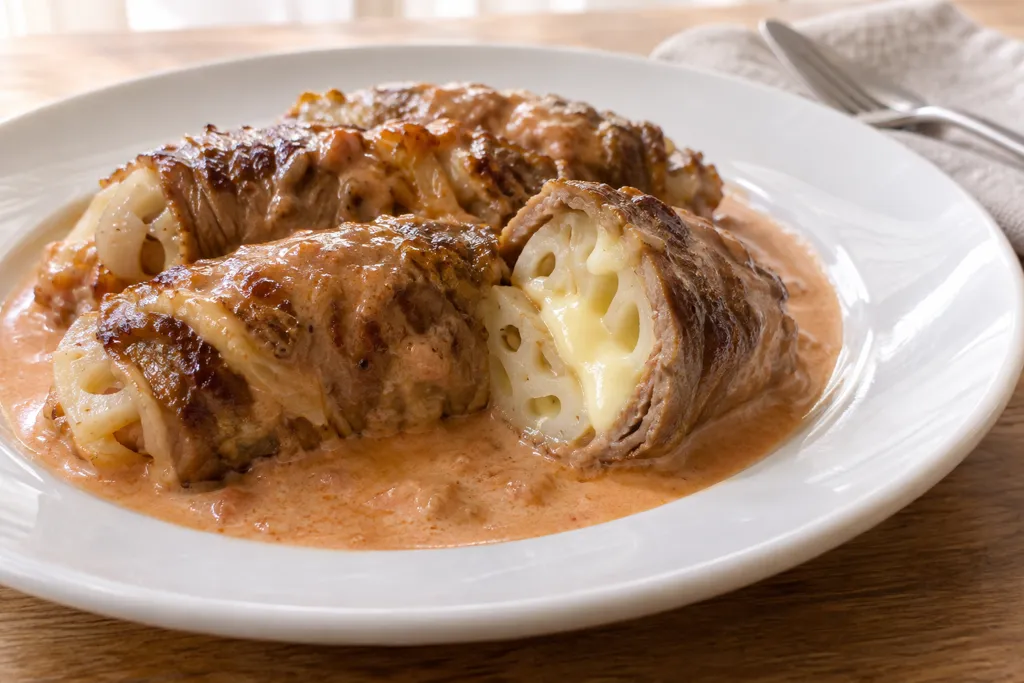 牛肉とれんこんのチーズ巻き焼きの完成イメージ